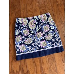 Talbots Petite 8P Navy Paisley‎ Floral Pencil Skirt Lined Stretch Cotton